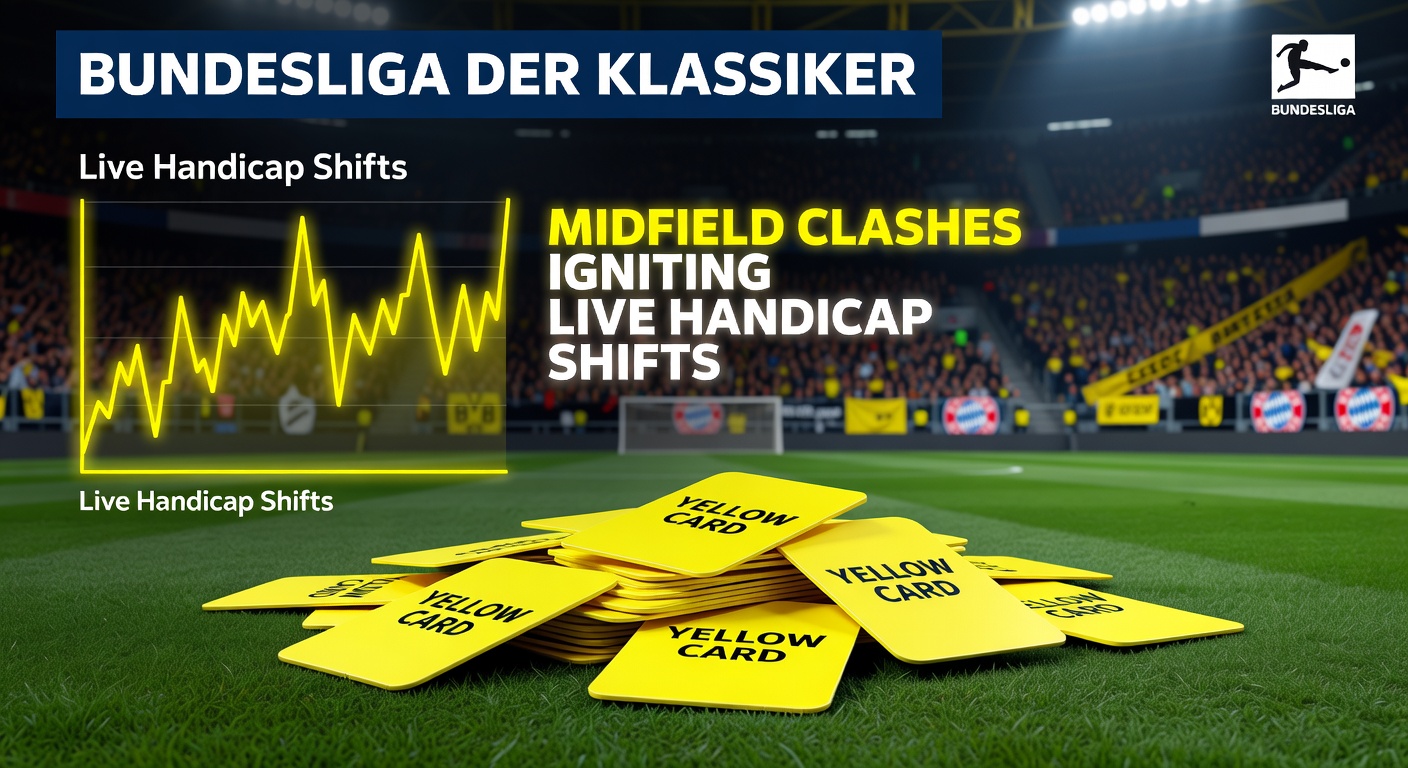 Graph showing yellow card accumulation over time in recent Der Klassiker matches, highlighting midfield peaks and corresponding live odds shifts