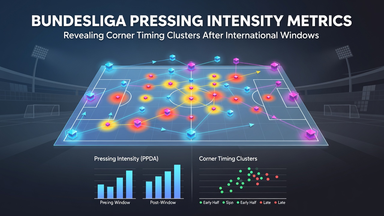 Bundesliga match visualization showing pressing heatmaps and corner kick distributions after international breaks