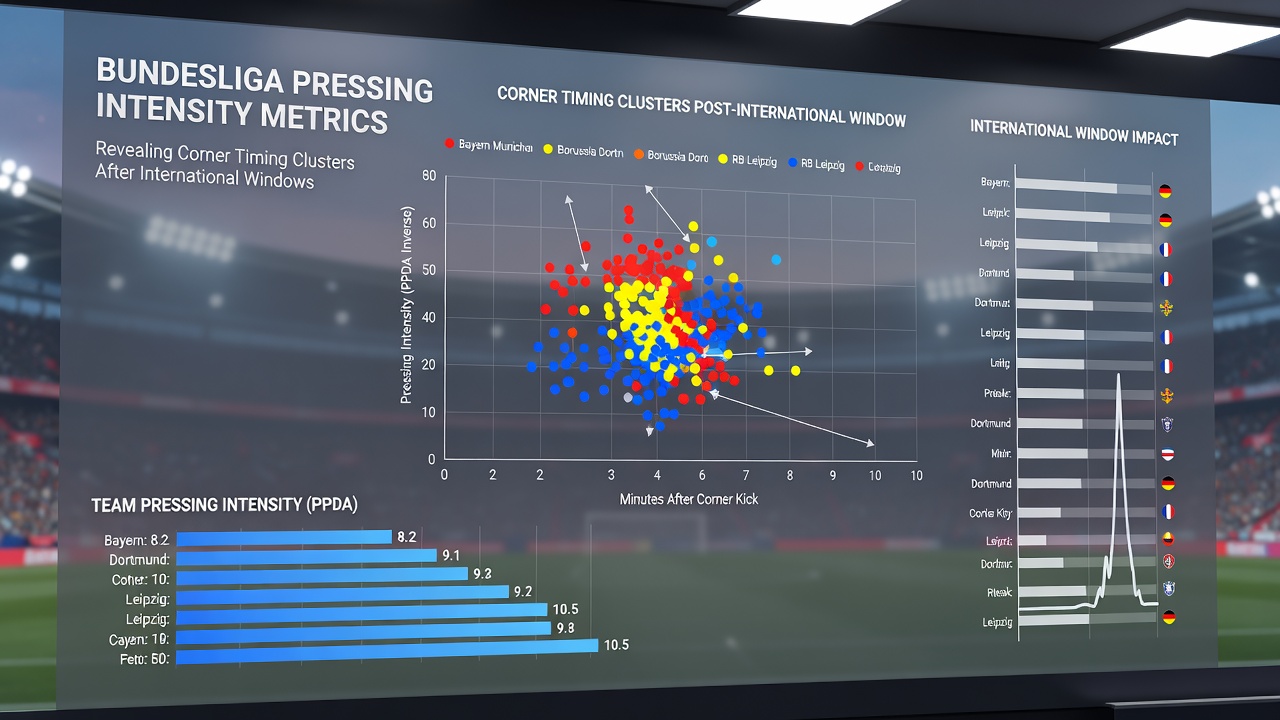 Detailed graph illustrating corner occurrence rates and pressing intensity shifts in Bundesliga matches post-international windows