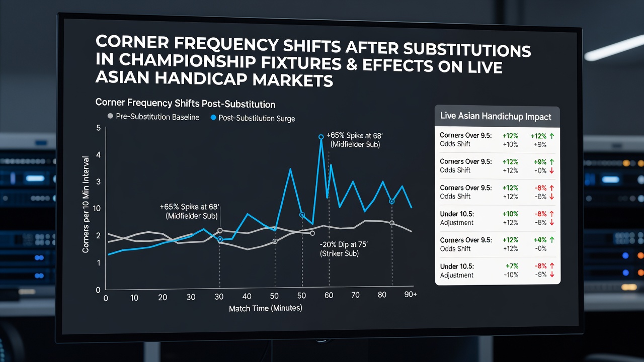 Live betting interface displaying Asian handicap line movements tied to corner statistics in a Championship game