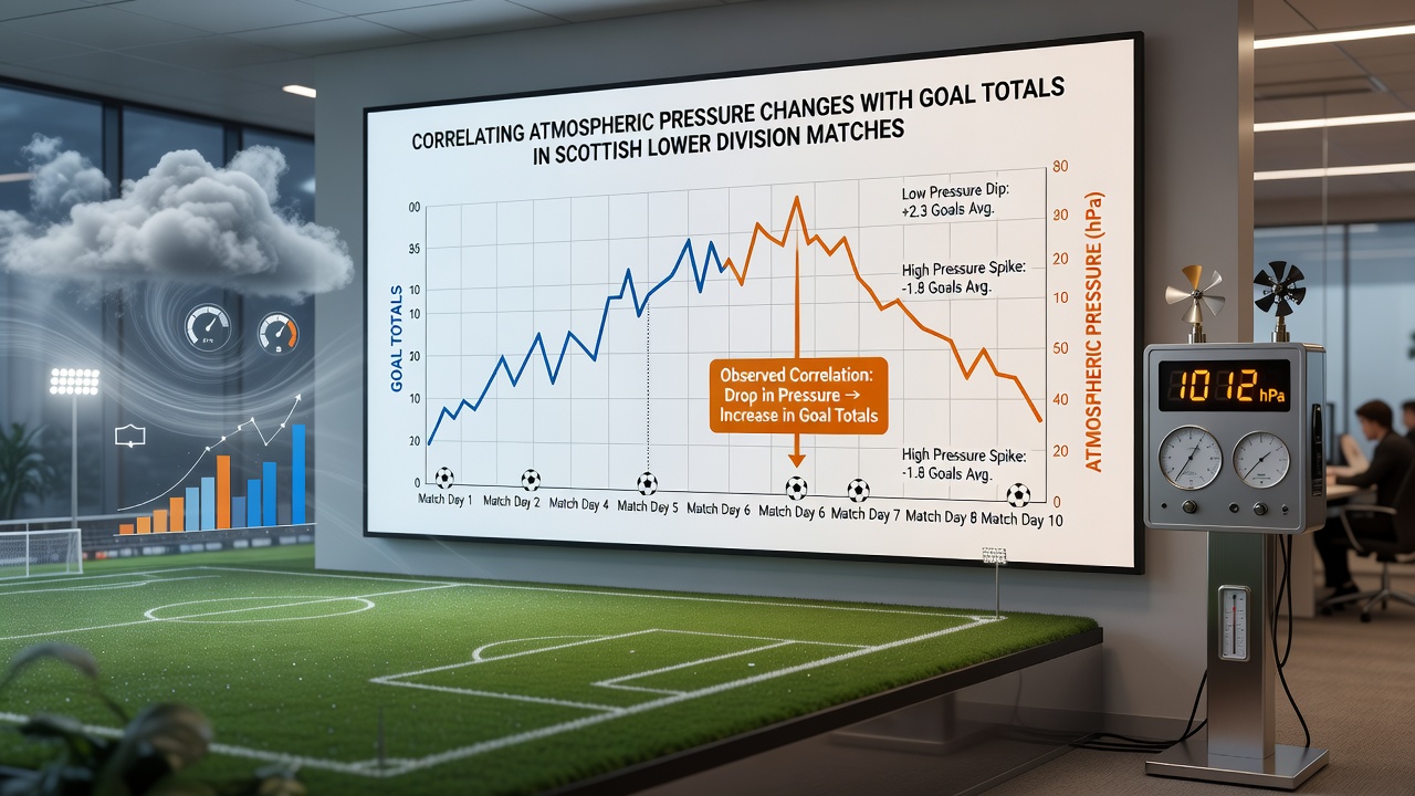 Graph showing goal totals versus barometric pressure in Scottish lower league matches