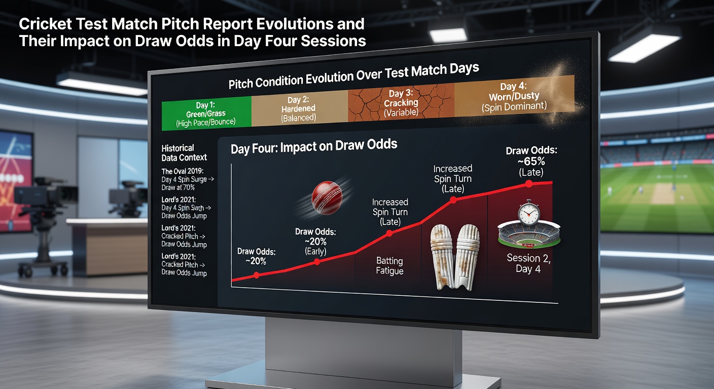 Day four pitch conditions in Test cricket with visible wear and ball marks