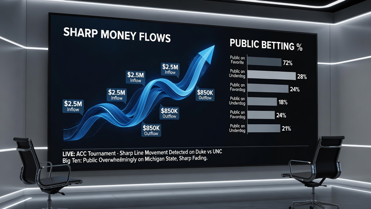 Data visualization of NCAA basketball betting trends with sharp versus public money splits