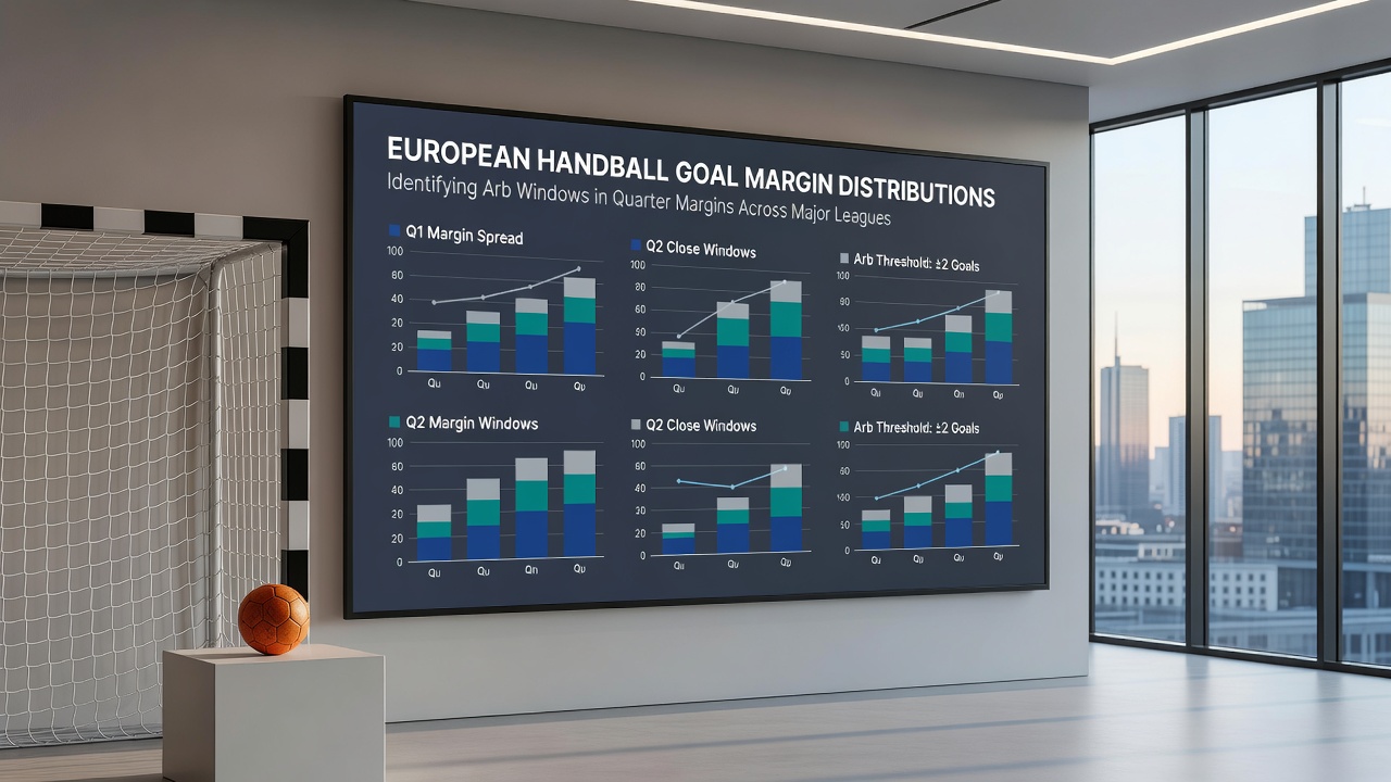 Quarter-by-quarter margin frequency tables for Bundesliga, LNH, ASOBAL and Superliga