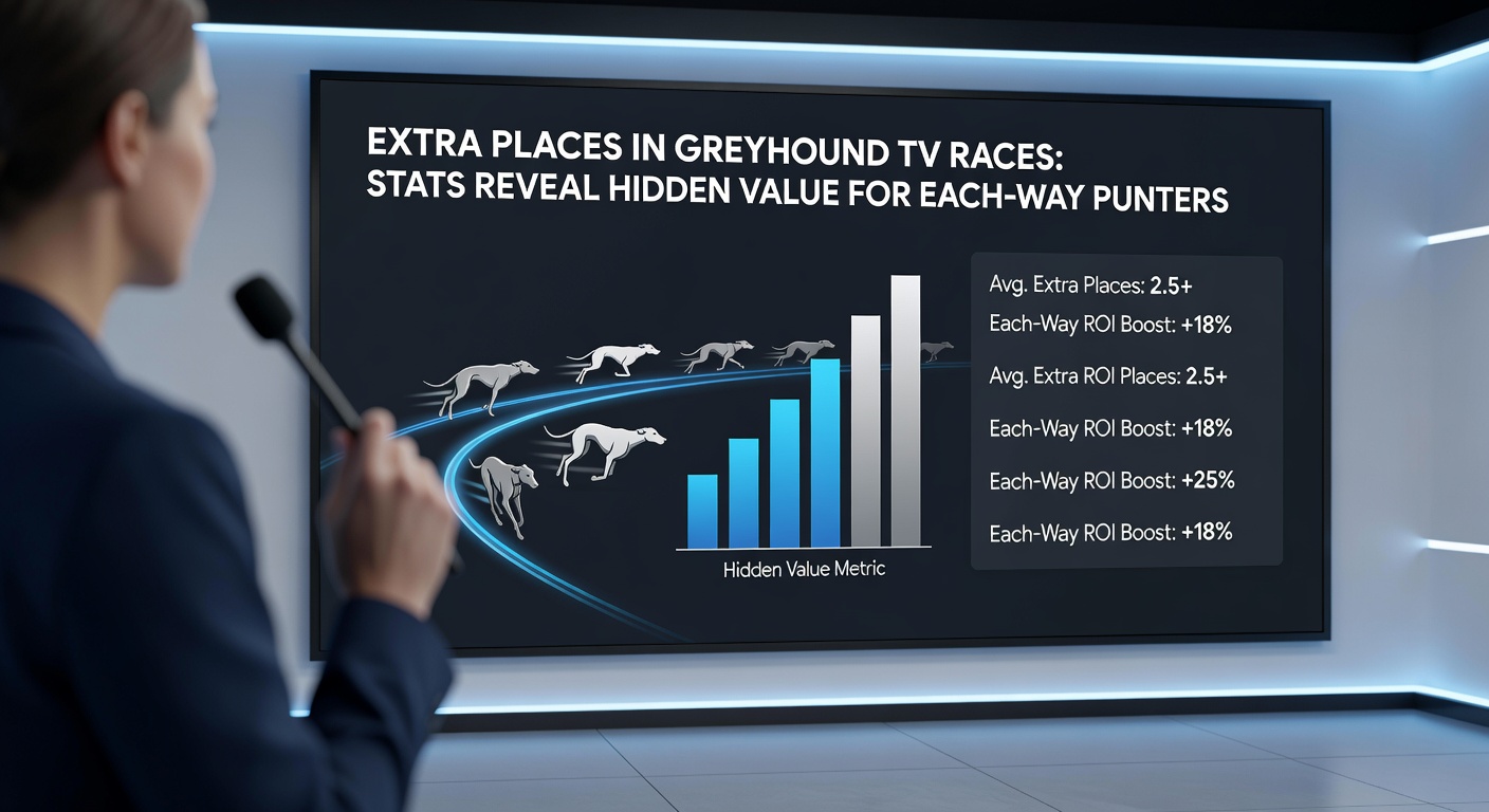 Close-up of a bookmaker's app screen showing extra place offers on a live greyhound TV race, with odds highlighted for top four finishers