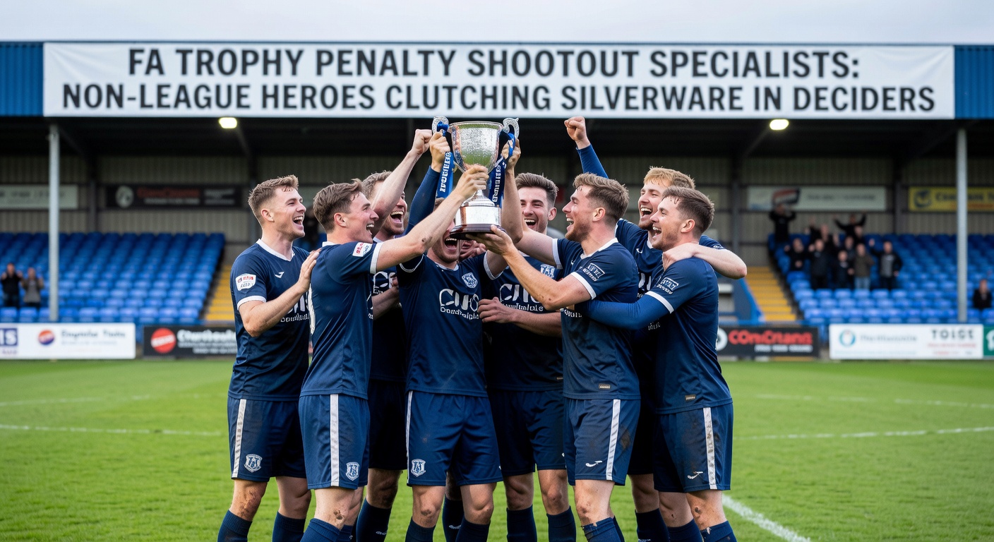 FA Trophy goalkeeper diving to save a penalty in a tense shootout at Wembley Stadium