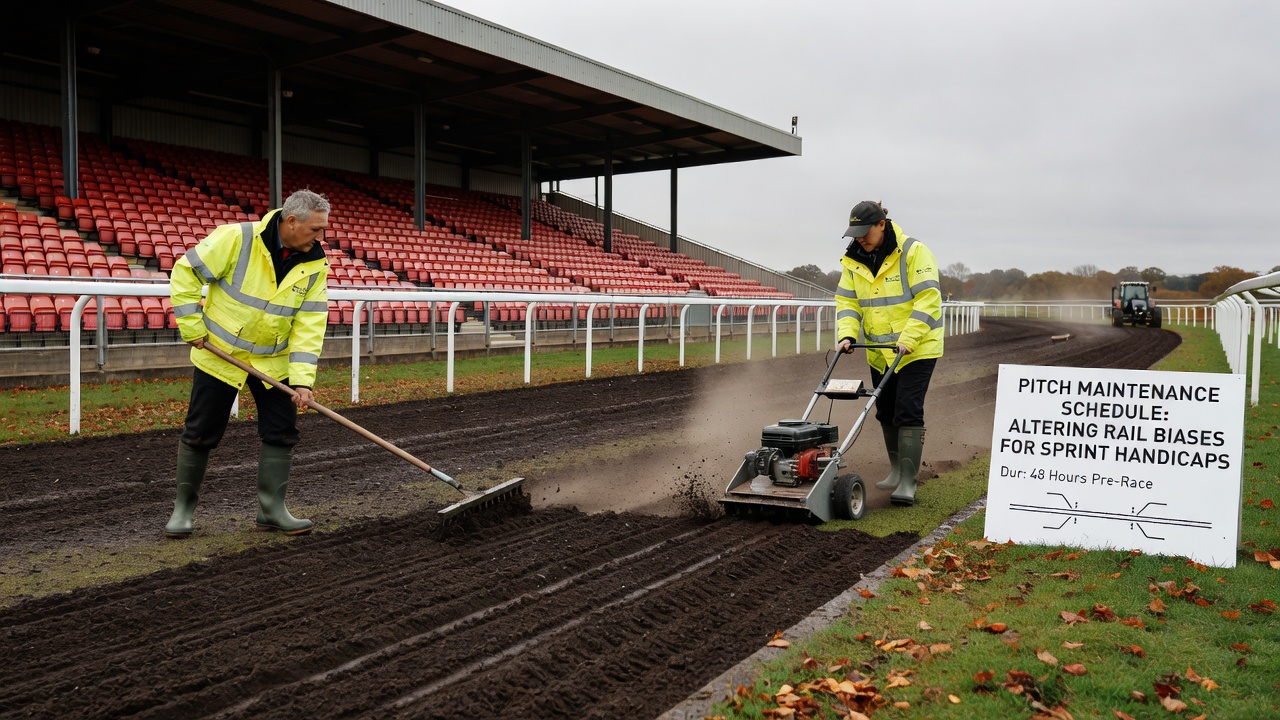 Racecourse grounds team applying targeted irrigation along the rail section of a lesser-known UK track
