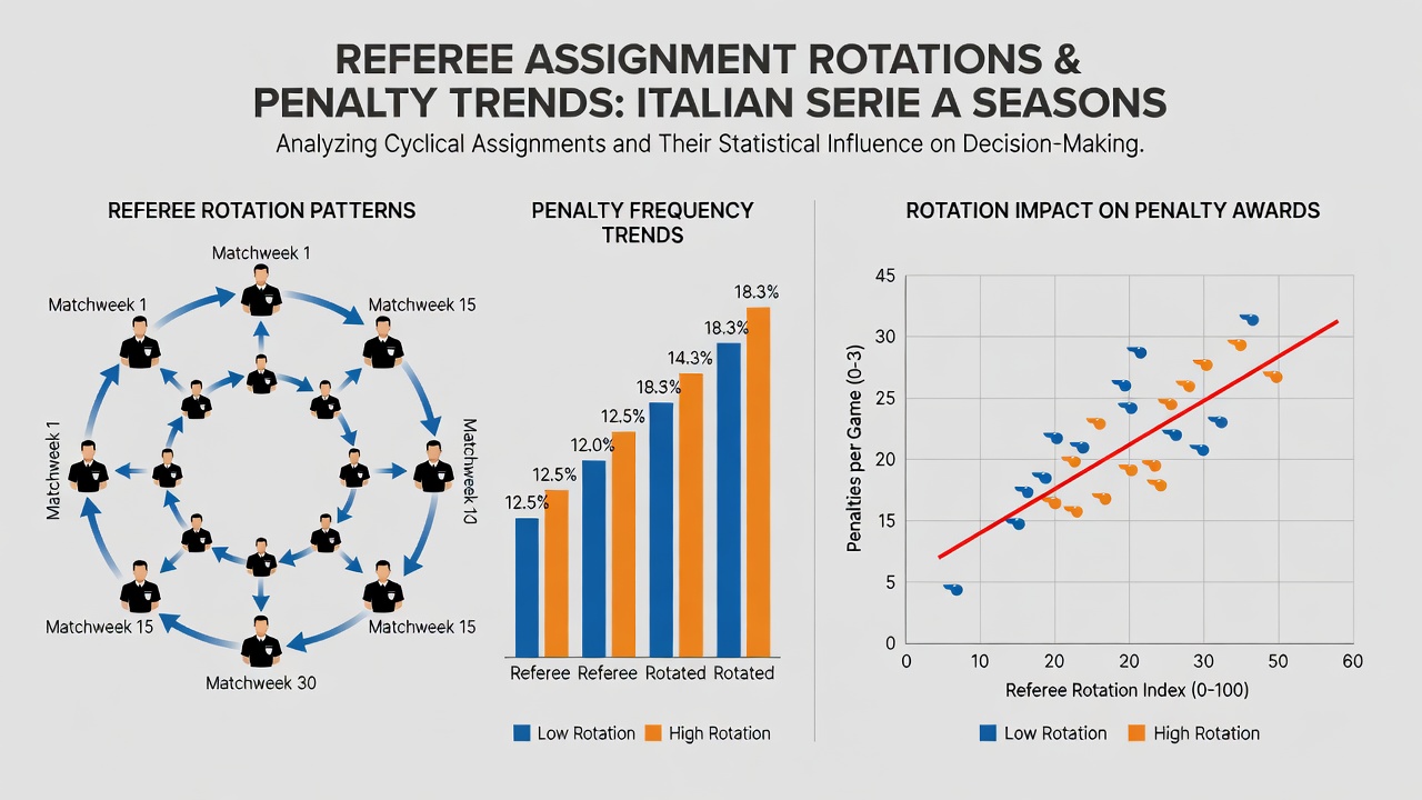 Chart displaying penalty award variations linked to referee rotation schedules in Serie A