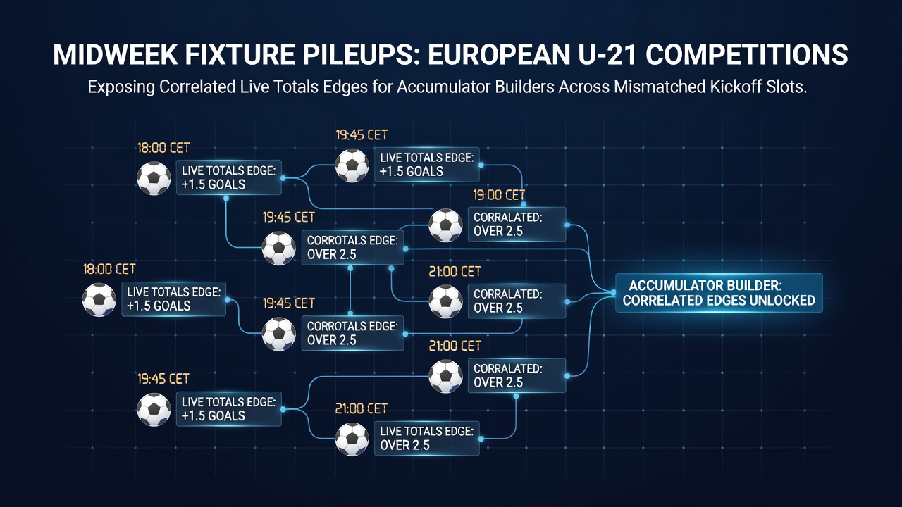European under-21 teams in action during a packed midweek schedule with staggered kickoff times visible on stadium clocks
