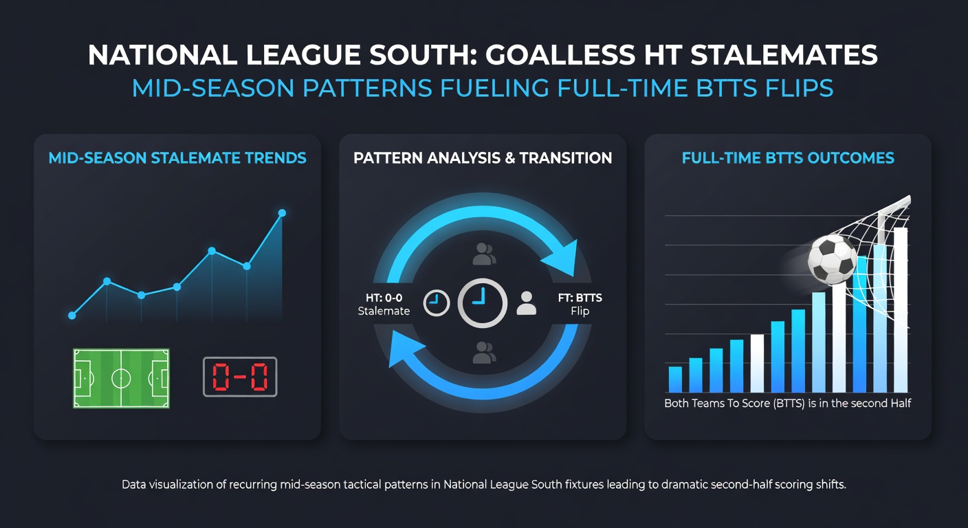 Heatmap of National League South pitches highlighting second-half goal zones in mid-season 0-0 HT matches