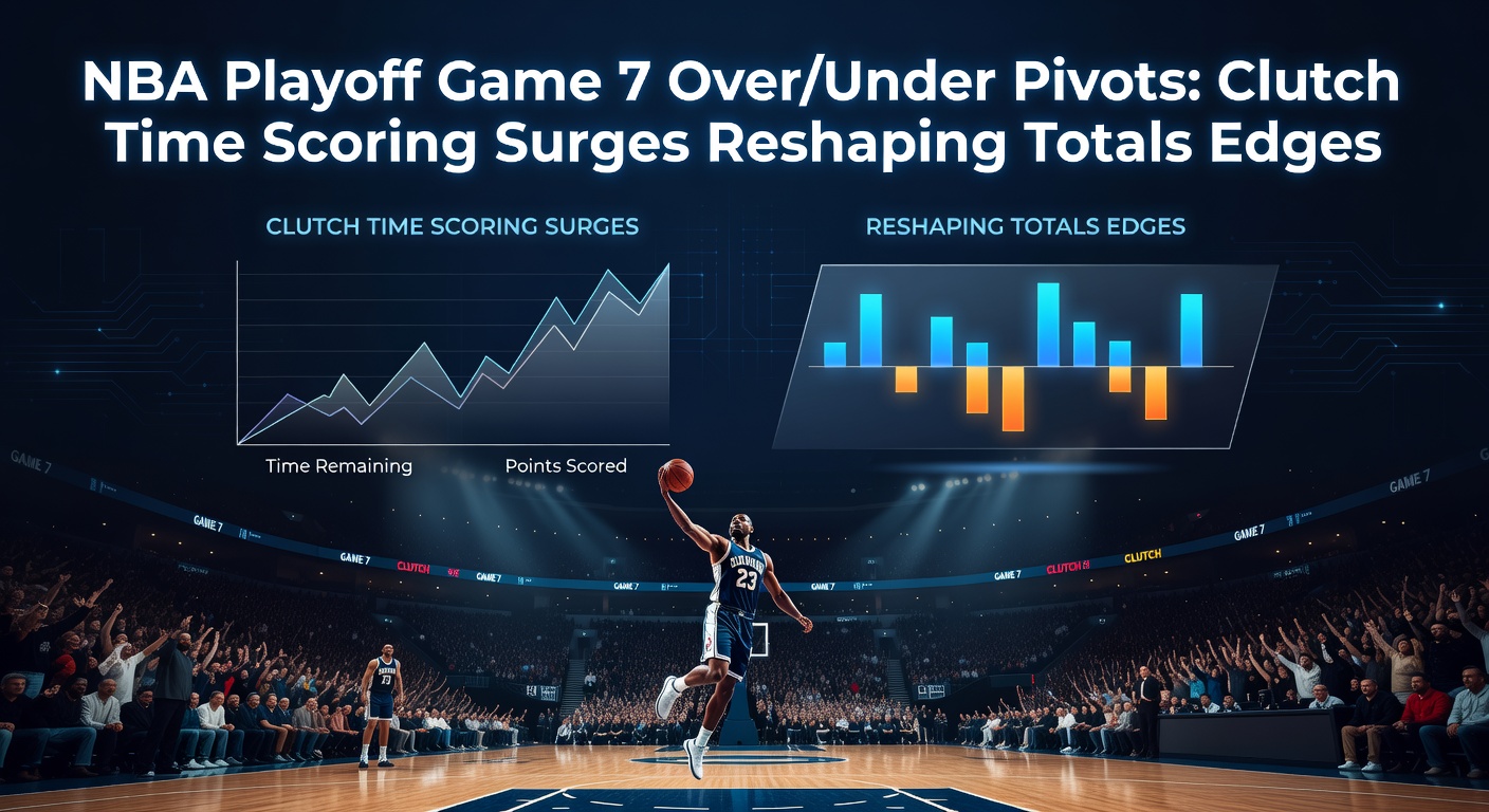 Dramatic NBA playoff Game 7 moment with players surging in clutch time, crowd roaring as totals line pivots