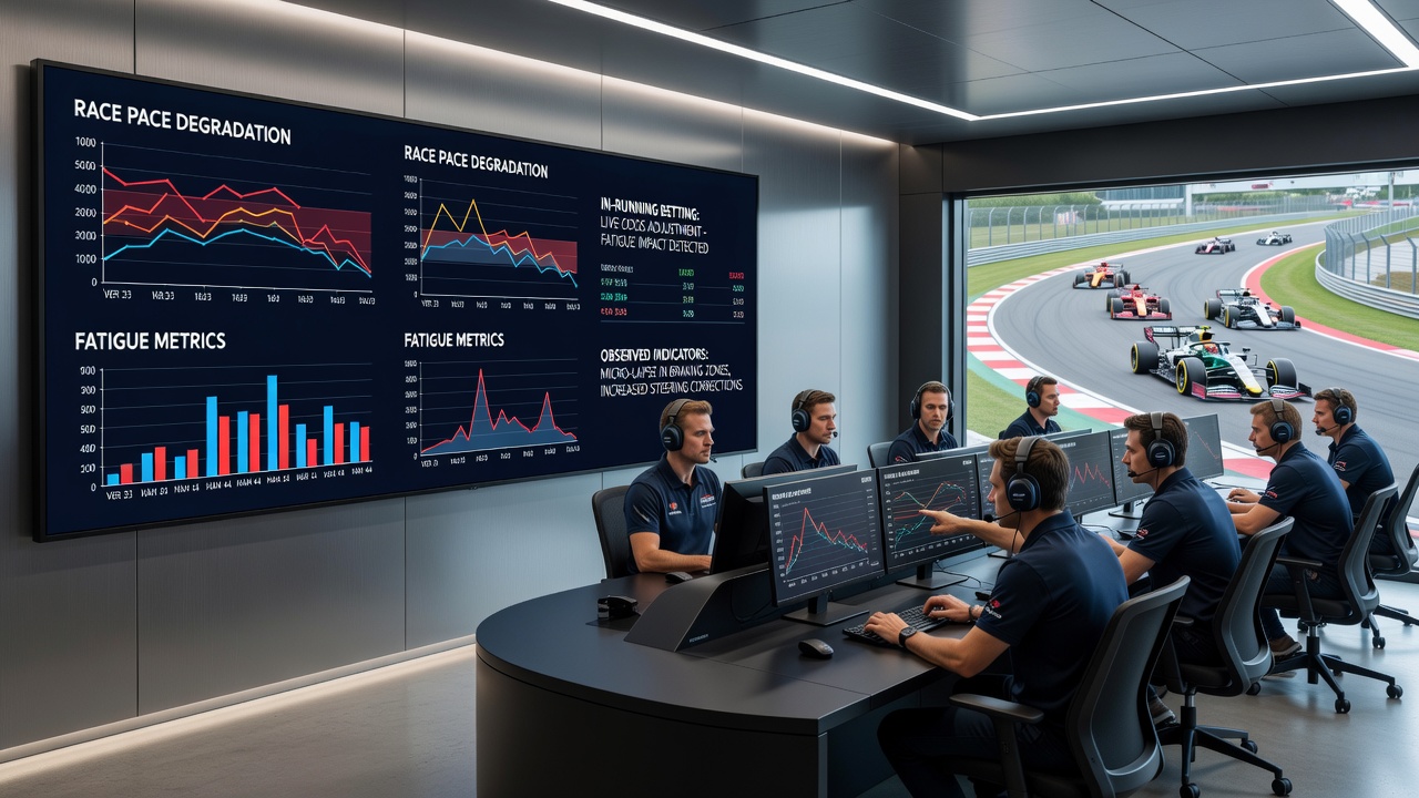Telemetry screen displaying Formula One lap time trends during a race