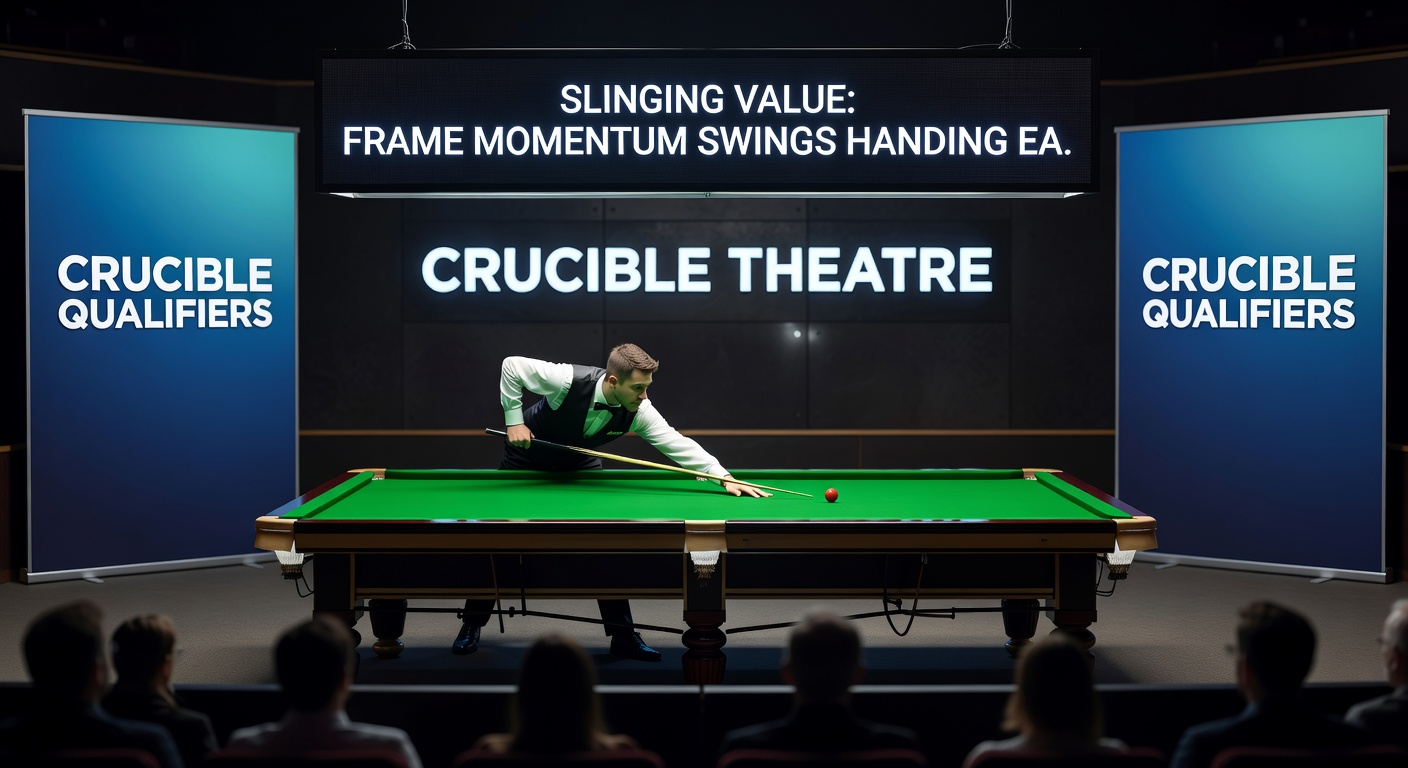 Close-up of a snooker comeback in qualifiers, with the trailing player potting the match-ball frame