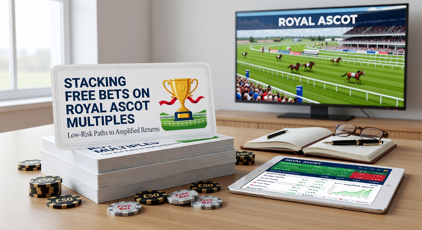 Vibrant scene from Royal Ascot with horses thundering down the track under a clear summer sky, crowds in elegant hats cheering wildly