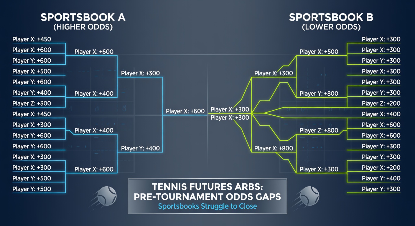 Screenshot of live odds comparison for an ITF Futures tournament, displaying arb calculation with player odds from three sportsbooks