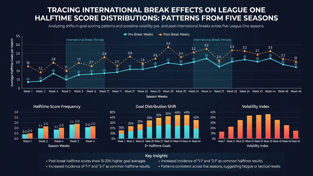 Detailed chart illustrating halftime goal distributions in League One following international breaks
