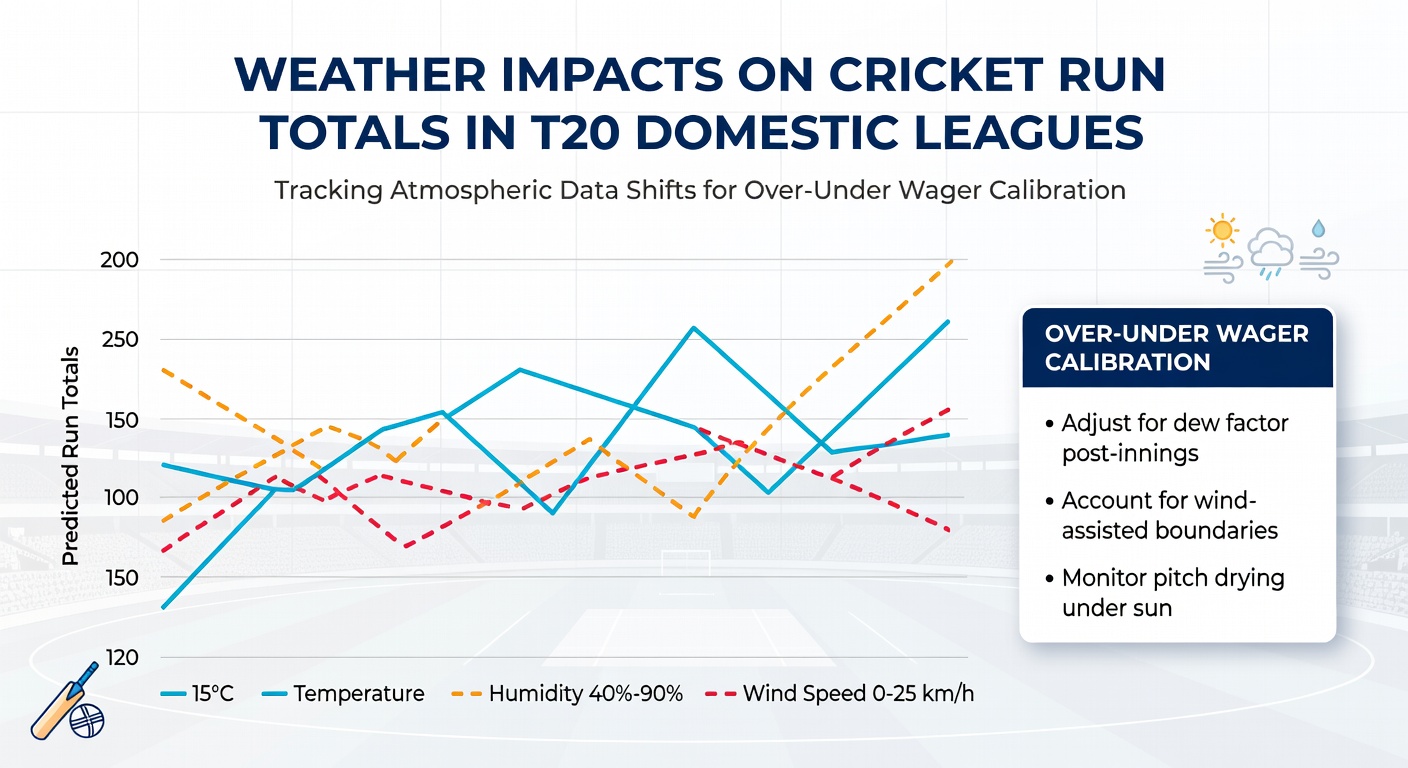 Cricket stadium under varying weather conditions with atmospheric data overlays for T20 match analysis